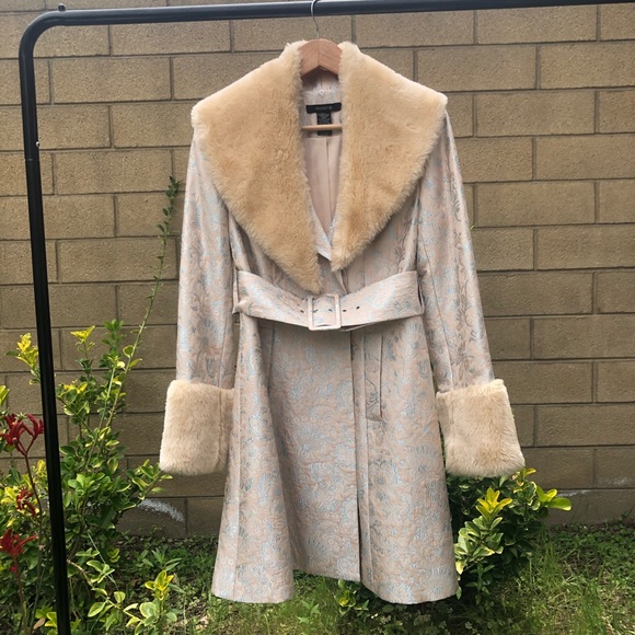 Arden B Jackets & Blazers - Arden B. Brocade belted faux fur trim coat